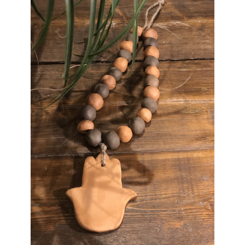 collier  faïence brut main de Fatma ( terracotta / brun )